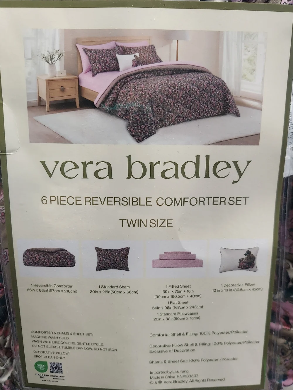 NEW Vera Bradley 6 piece TWIN Reversible comforter set